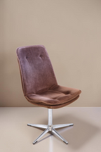 Vintage Space Mid Century Drehsessel in Braun mit verchromtem Sternfuß und gepolsterter Sitzfläche im 70er Jahre Stil