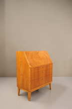 Vintage Space Mid Century Sekretär aus Holz mit aufklappbarer Schreibfläche und konischen Beinen im 60er Jahre Stil
