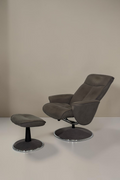 Vintage Space grauer Relaxsessel mit passendem Hocker, ergonomisches Design mit weicher Polsterung und Drehgestell