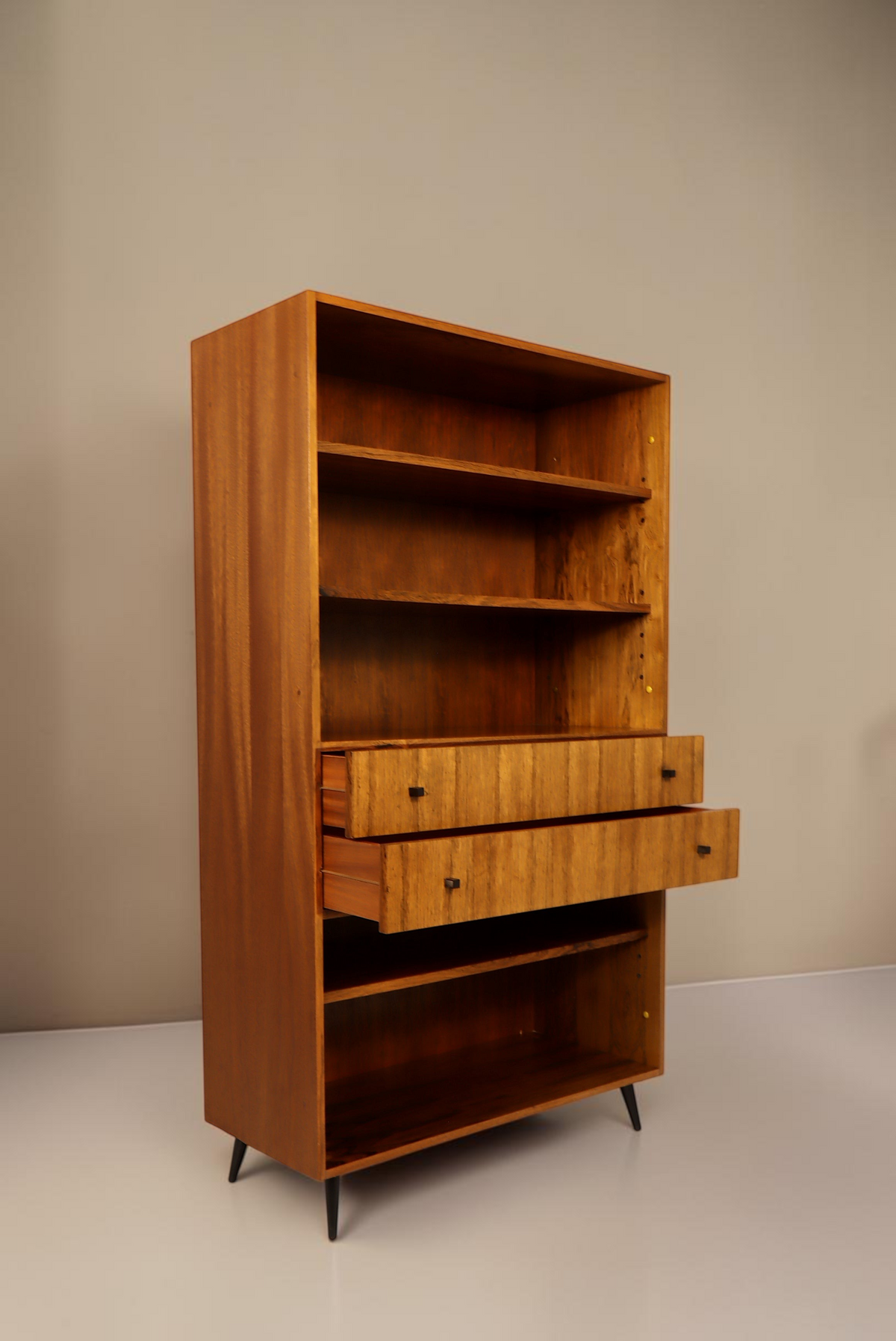 Vintage Space Mid Century Highboard aus Palisander mit offenen Regalfächern und zwei Schubladen im Retro-Stil