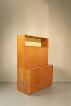 Vintage Space Hellerau Sekretär 605/1 aus Rüster Holz mit aufklappbarer Schreibfläche im Mid-Century Design