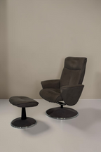 Vintage Space Relaxsessel in Grau mit passendem Hocker, ergonomisches Design mit Drehgestell und weicher Polsterung
