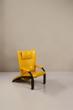 Vintage Space WK Wohnen Ledersessel von Stefan Heiliger in Gelb mit schwarzem Metallgestell und 80er Jahre Design