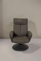Vintage Space grauer Relaxsessel mit weicher Polsterung und modernem Drehgestell in ergonomischem Design