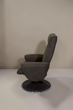 Vintage Space Relaxsessel in Grau mit weichem Samtbezug und ergonomischem Drehgestell in Seitenansicht