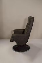 Vintage Space grauer Relaxsessel mit ergonomischer Rückenlehne und rundem Drehgestell in Seitenansicht