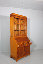Englischer Sekretär Eibe Massivholz Vitrine Vintage Antik Stil
