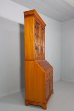Englischer Sekretär Eibe Massivholz Vitrine Vintage Antik Stil
