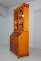Englischer Sekretär Eibe Massivholz Vitrine Vintage Antik Stil
