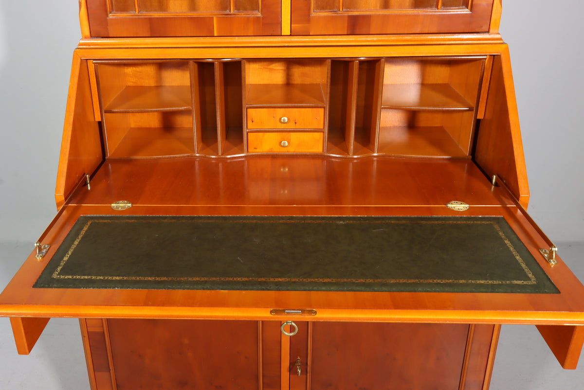 Englischer Sekretär Eibe Massivholz Vitrine Vintage Antik Stil