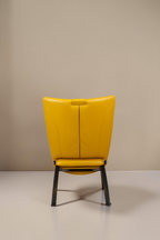 Vintage Space WK Wohnen Ledersessel von Stefan Heiliger in Gelb mit markantem 80er Jahre Design und Metallgestell