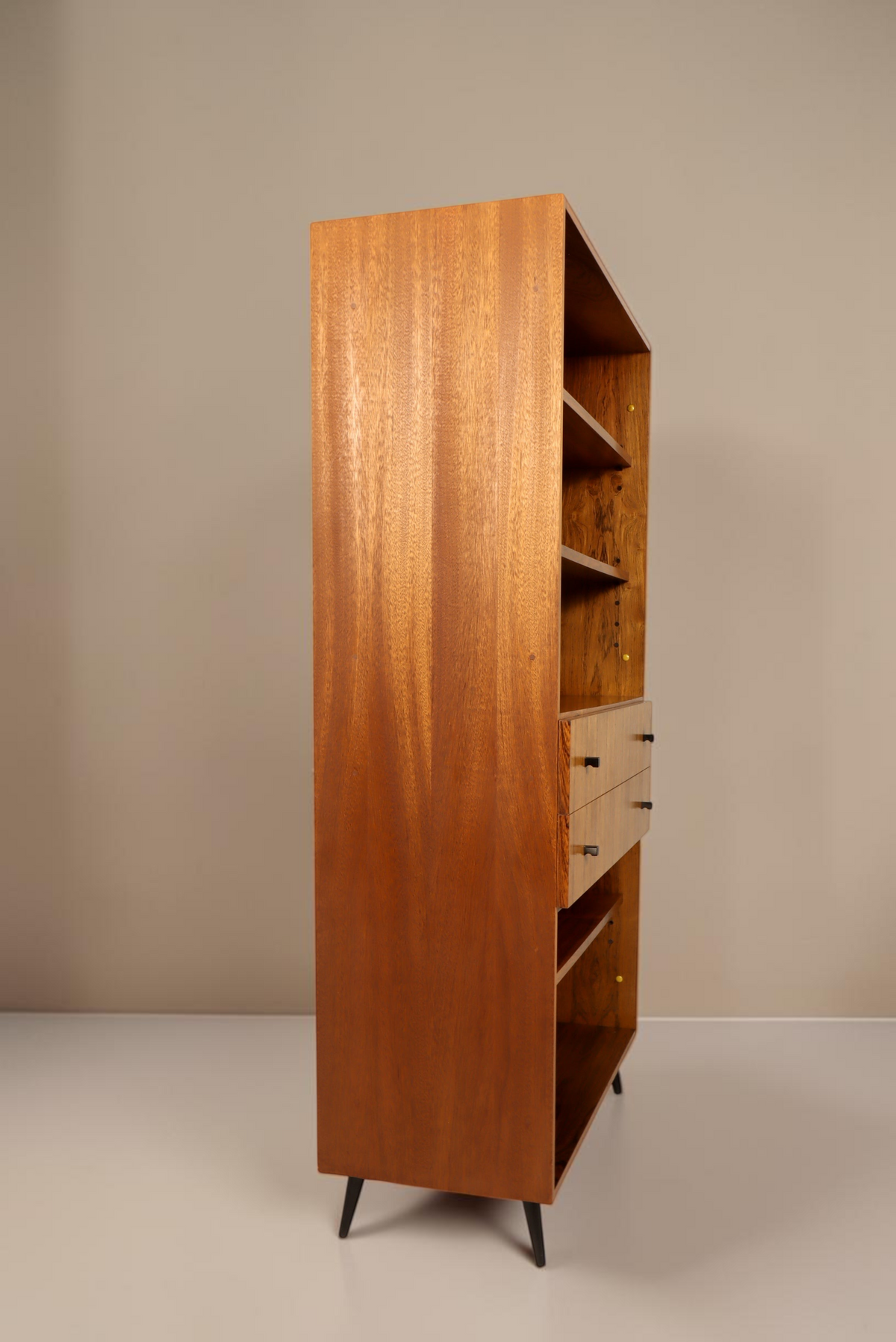 Vintage Space Mid Century Highboard aus Palisander mit Regalfächern und Schubladen in Seitenansicht