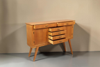 Vintage Space Mid Century Sideboard aus Holz mit Schubladen und Schrankfächern im 60er Jahre Retro Design