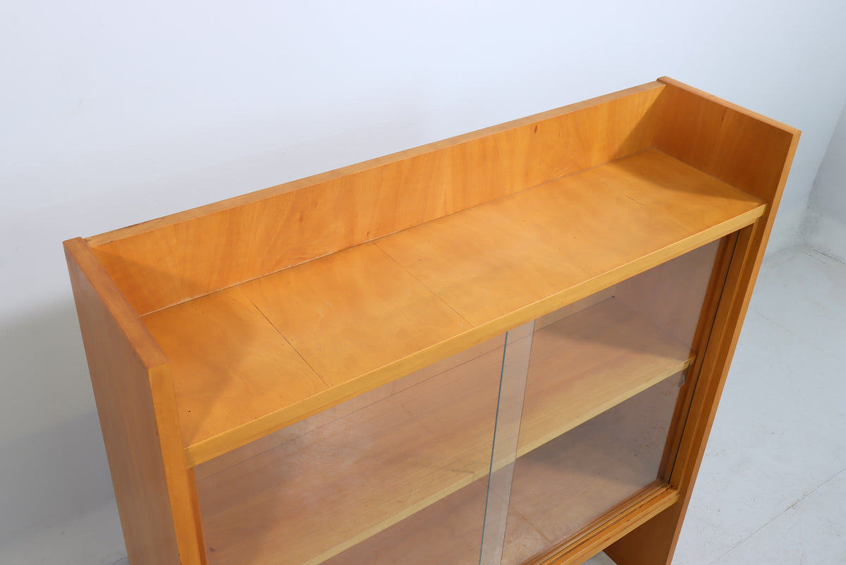 Mid Century Bücherregal VEB Südthür. Möbelwerke Themar Glas DDR Regal Schiebetüren