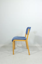 Mid Century Stuhl Postmodern Design Holz Blau Vintage Chair 90er Konferenzstuhl