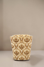 Vintage Space Chippendale Sessel mit beigem Stoffbezug und braunem ornamentalem Barock-Muster
