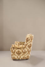 Vintage Space Chippendale Sessel mit ornamentalem Stoffbezug in Beige und Braun, Seitenansicht