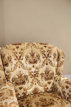 Vintage Space Chippendale Sessel mit beigem ornamentalem Stoffbezug und klassischer Polsterung im Barock Stil