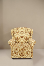 Vintage Space Chippendale Sessel im Barock Stil mit beigem Stoffbezug und braunem Ornamentmuster