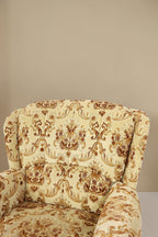 Vintage Space Chippendale Sessel mit beigem ornamentalem Stoffbezug und geschwungenen Armlehnen im Barock Stil