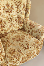 Vintage Space Chippendale Sessel mit beigem Stoffbezug und braunem Ornamentmuster im Barock Stil