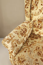 Vintage Space Chippendale Sessel mit beigem Stoffbezug und braunem Ornamentmuster im Barock Stil