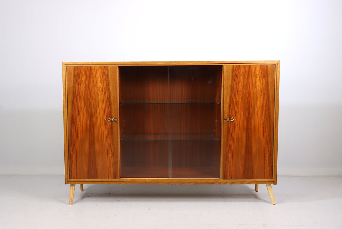 Mid Century Vitrine Vintage Highboard Glasvitrine Holz Schrank