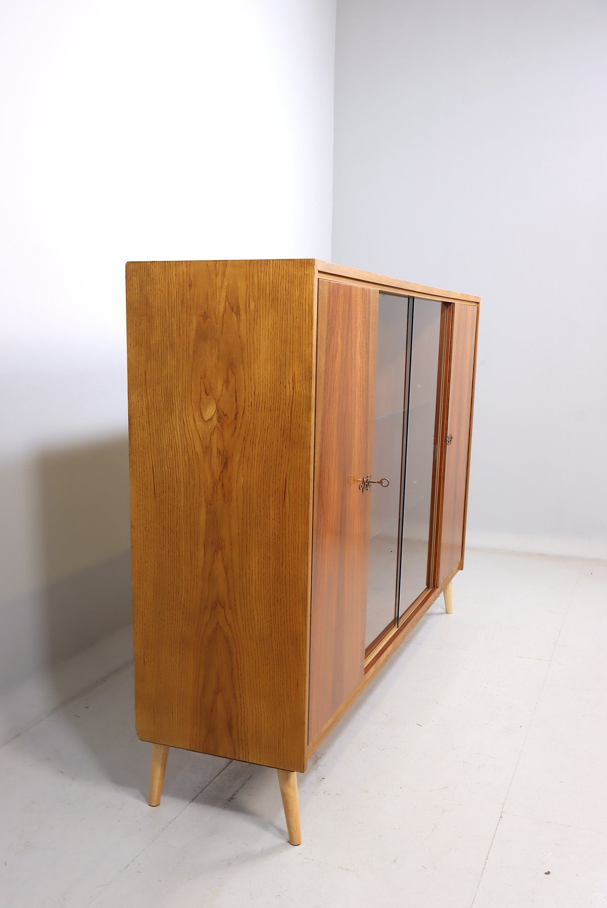 Mid Century Vitrine Vintage Highboard Glasvitrine Holz Schrank