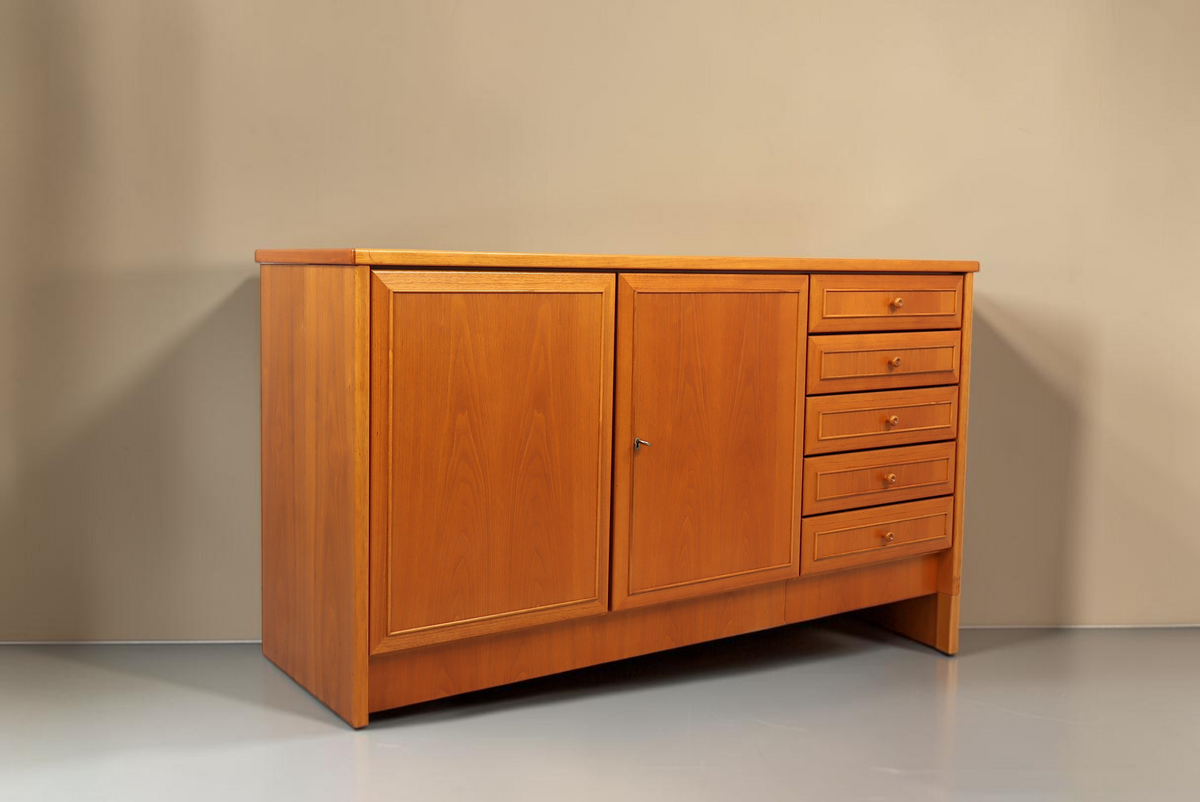 Vintage Space Sideboard aus Teakholz von Anbau-Euroma mit fünf Schubladen und zweitürigem Schrank aus den 70er Jahren