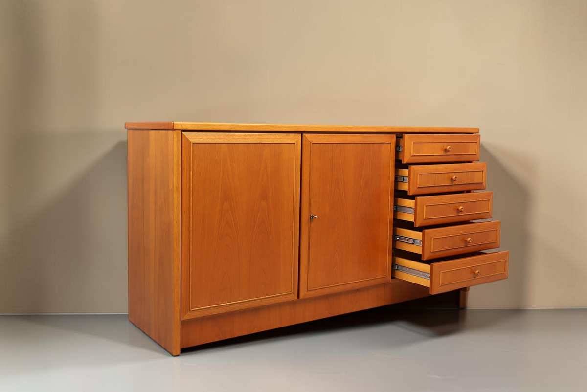 Vintage Space Sideboard aus Teakholz von Anbau-Euroma mit fünf Schubladen und zweitürigem Schrank aus den 70er Jahren