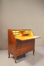 Vintage Space Sekretär aus Wurzelholz mit aufklappbarer Schreibfläche, drei Schubladen und eleganten Messingbeschlägen