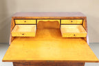 Vintage Space Sekretär aus Wurzelholz mit aufgeklappter Schreibfläche, kleinen Schubladen und Messingbeschlägen