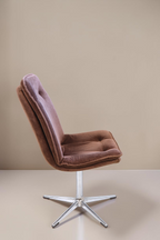 Vintage Space Mid Century Drehsessel in Braun mit verchromtem Sternfuß, Seitenansicht eines 70er Jahre Lounge Chairs