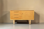 Vintage Space Strobeck Sideboard aus Eiche im 70er Jahre Mid-Century Design mit drei Schubladen und Türfach