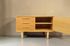 Vintage Space Strobeck Sideboard aus Eiche im 70er Jahre Design mit drei Schubladen und offenem Türfach
