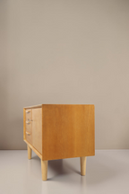 Vintage Space Strobeck Sideboard aus Eiche im 70er Jahre Design mit drei Schubladen und konischen Holzbeinen