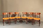 Vintage Space 6er-Set Mid Century Esszimmerstühle aus Teakholz mit geschwungener Rückenlehne und gelben Sitzpolstern
