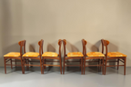 Vintage Space 6er-Set Mid Century Esszimmerstühle aus Teakholz mit geschwungener Rückenlehne und gelbem Sitzpolster