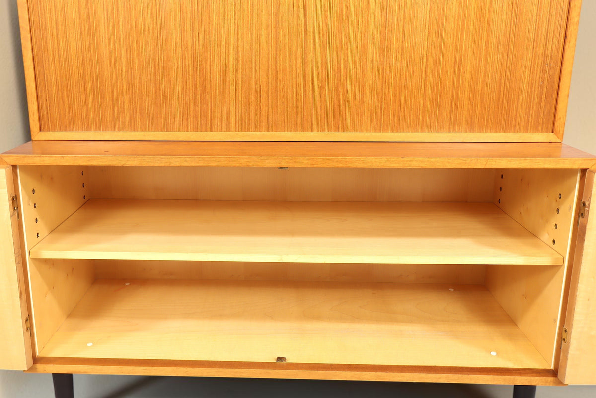 Vintage Space Mid Century Sekretär mit offenem Unterschrank und höhenverstellbarem Einlegeboden aus hellem Holz
