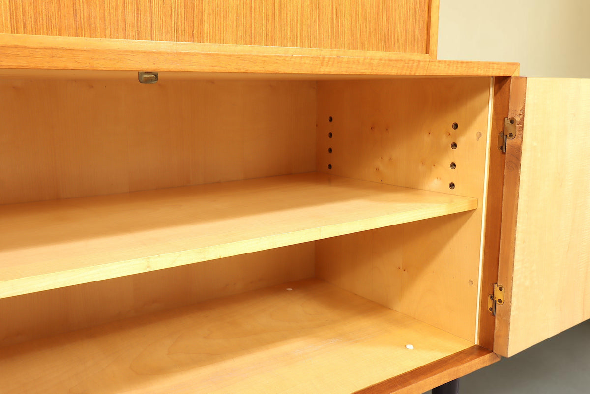 Vintage Space Mid Century Sekretär mit offenem Unterschrank und höhenverstellbarem Einlegeboden aus hellem Holz