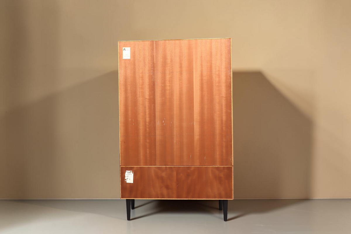 Vintage Space Mid Century Teak Sekretär von RT Möbel mit filigranen schwarzen Beinen, Rückansicht