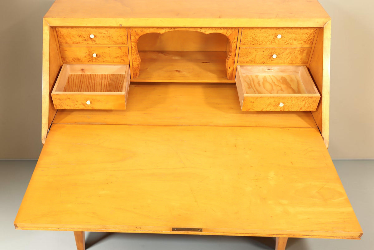Vintage Space Mid Century Sekretär aus hellem Birkenholz mit Schreibklappe, Innenschubladen und Ablagefach
