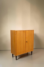 Vintage Space Mid Century Kommode aus Holz mit zwei Türen und dunklen Beinen im 60er Jahre Retro Design