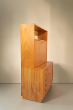 Vintage Space Hellerau Sekretär 605/1 aus Rüster Holz im Mid-Century Design mit aufklappbarer Schreibfläche
