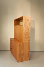 Vintage Space Hellerau Sekretär 605/1 aus Rüster Holz im Mid-Century Design mit aufklappbarer Schreibfläche