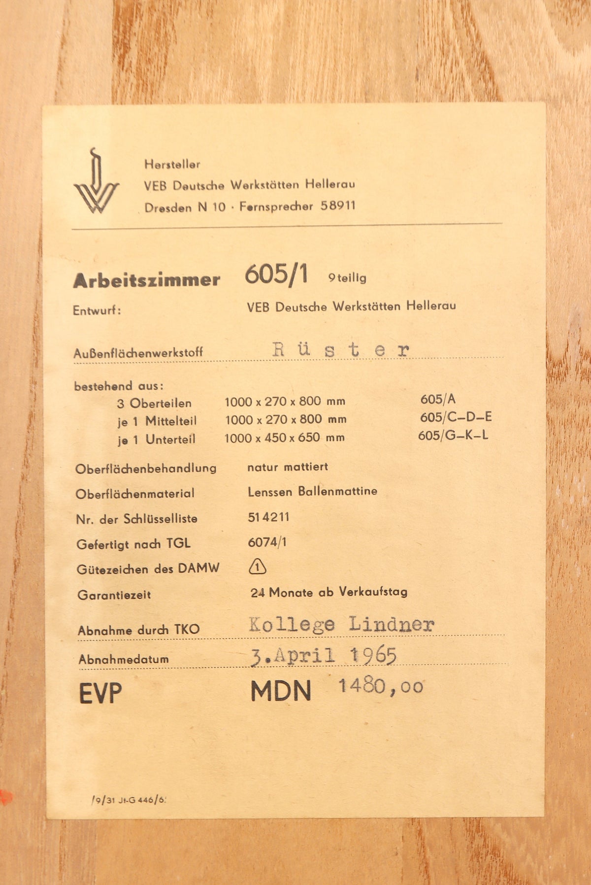 Hellerau Sekretär 605/1 Rüster 1965 Mid Century DDR Schreibschrank Vintage Secretary Desk