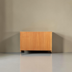 Vintage Space Hellerau Sekretär Kommode aus Holz in Mid-Century-Optik, Rückansicht vor weißem Hintergrund