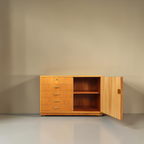 Vintage Space Hellerau Kommode aus Holz im Mid Century Design mit vier Schubladen und offener Schranktür