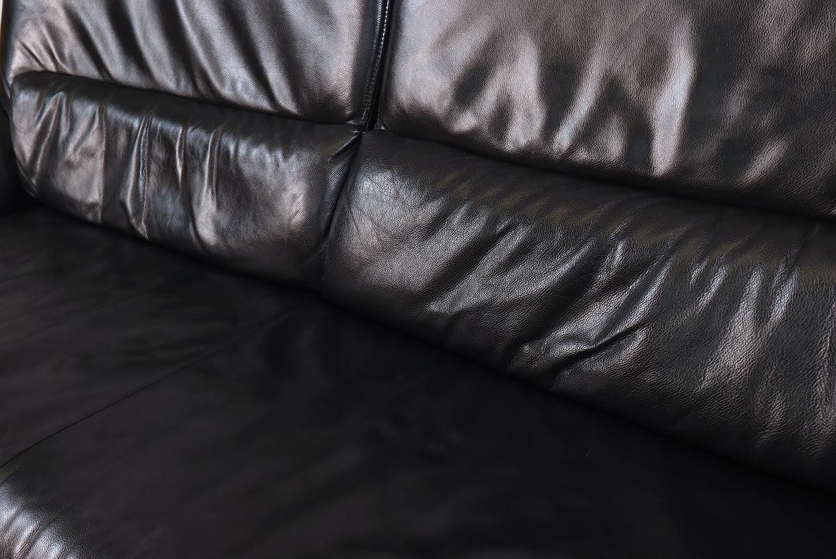 Koinor Ledersofa 2-Sitzer Schwarz Leder Vintage Mid Century Sofa Couch Two Seater