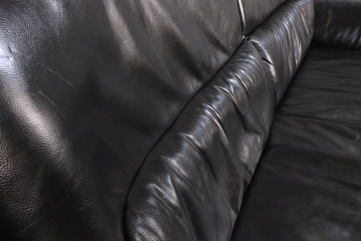 Koinor Ledersofa 2-Sitzer Schwarz Leder Vintage Mid Century Sofa Couch Two Seater